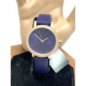 DKNY Women's Watch NY2974 Soho Quartz Blue Dial Gemmed Rose Gold Leather Band